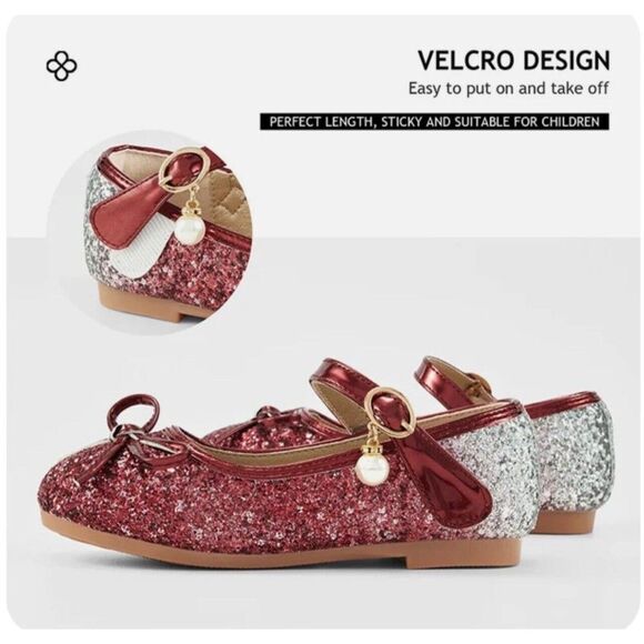 Girls Kids Flat Dress Shoes Size 13 Princess Shoes Wedding Party Butterfly - Picture 5 of 9